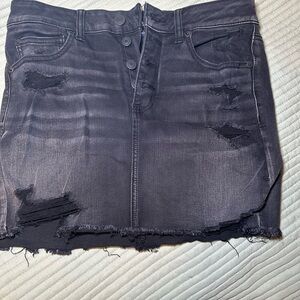 Distressed Black Denim Skirt